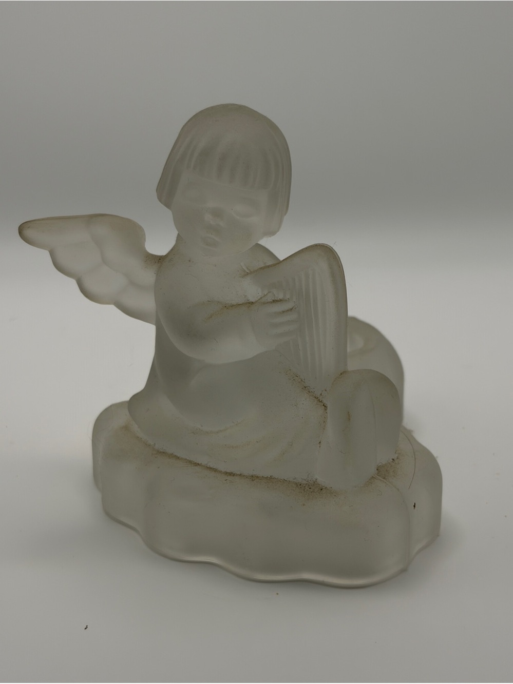 1995 Goebel M.J. Hummel Angel Playing Harp Frosted Glass Candle Holder